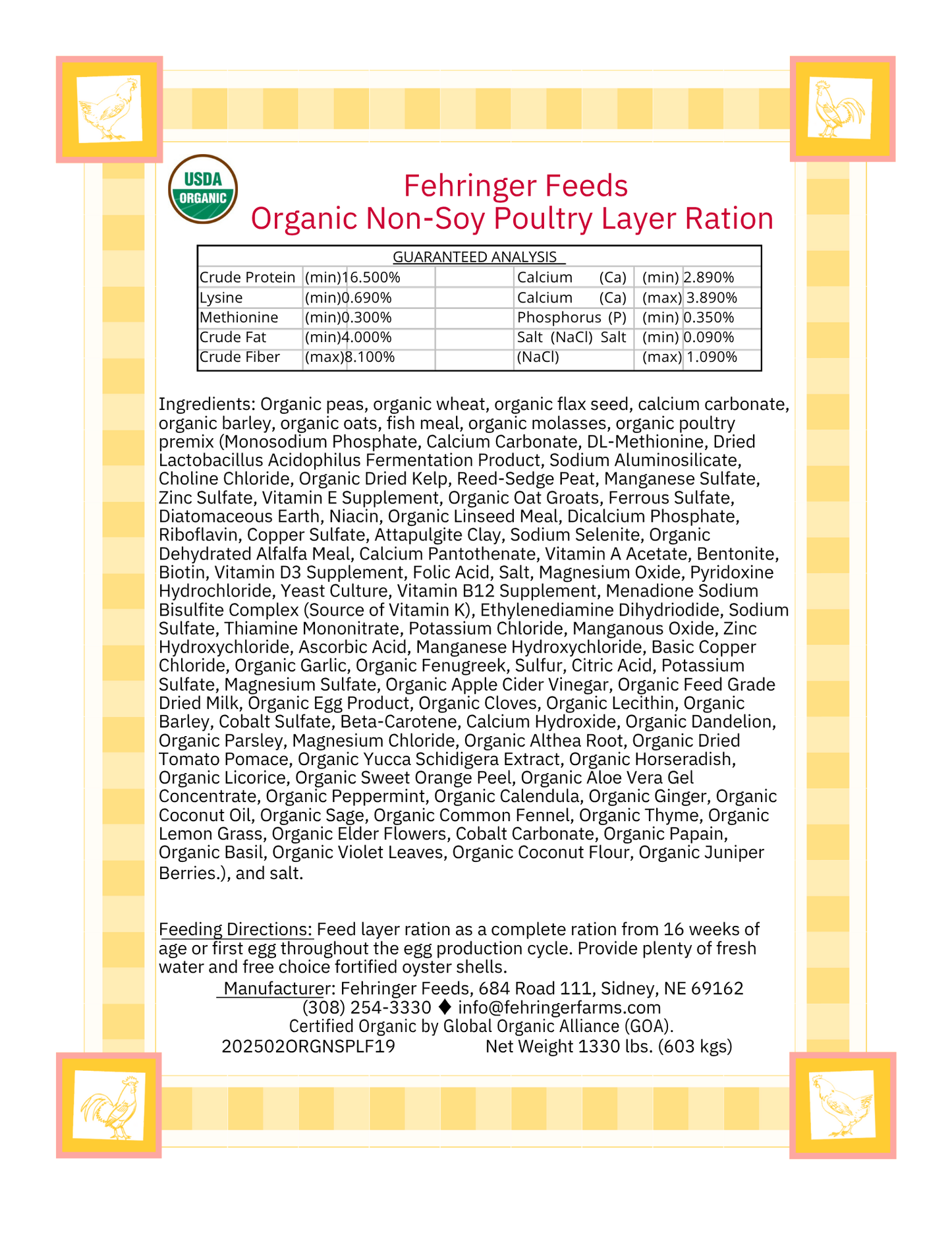 Organic Layer Chicken Feed